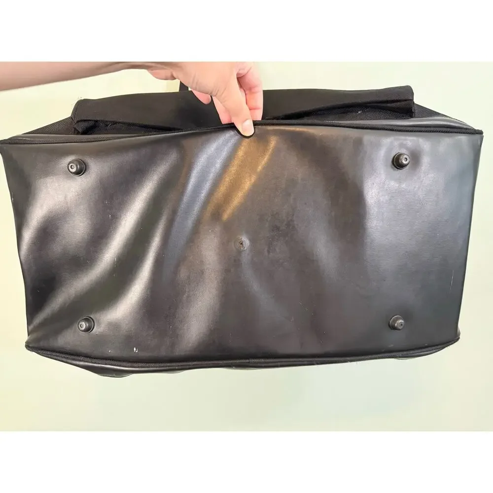Chrome Azzaro Duffel Duffle Shoulder Hand Bag Travel Leather Gym Weekender Black